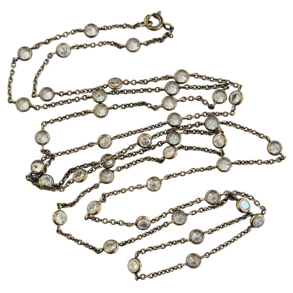 Open Bezel CZ Necklace Elegant Sterling Silver 925 Chain PJM Phoenix Jewelry 36"